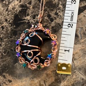 Black Agate Half Moon Rose Gold Necklace
